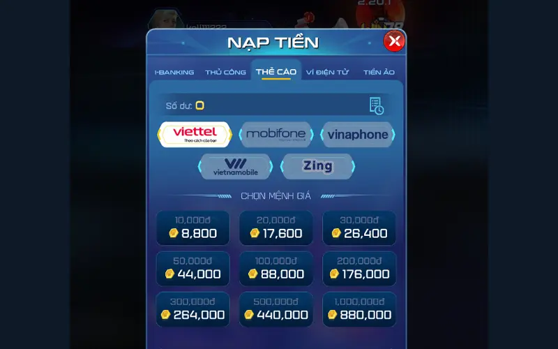 Nạp tài khoản Win79 với card điện thoại