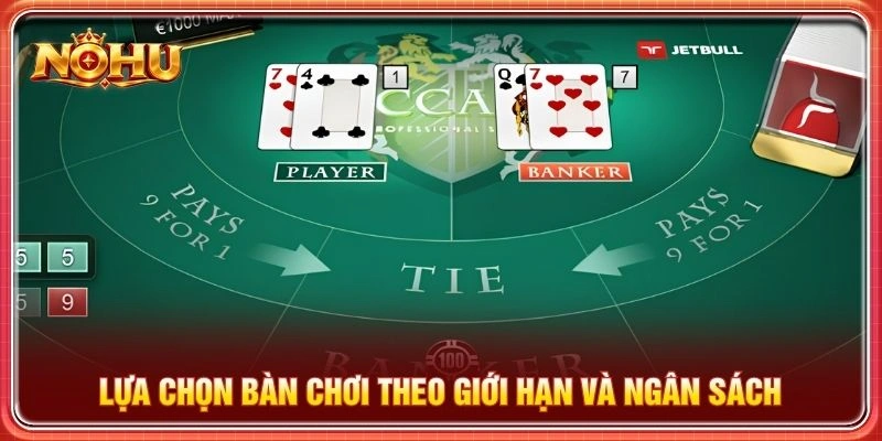 Lựa chọn bàn chơi theo giới hạn và ngân sách